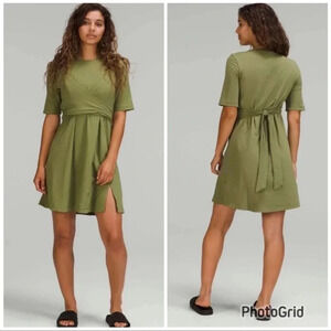 Lululemon Cotton Wrap-Front T-Shirt Dress- Bronze Green